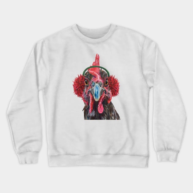 Grey, holiday chicken with earmuffs Crewneck Sweatshirt by jenesaiscluck